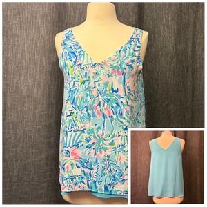 Lilly Pulitzer Florin Reversible‎ Tank Top "Blue Ibiza Cabana Cocktail" (Large)